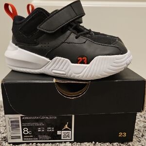 Jordan Stay Loyal 2 Kids Sneakers - Black and White with Red Accents